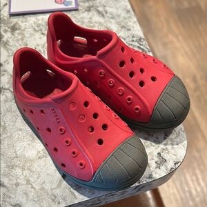 Crocs Native Kids Shoes - Red and Gray Slip-Ons